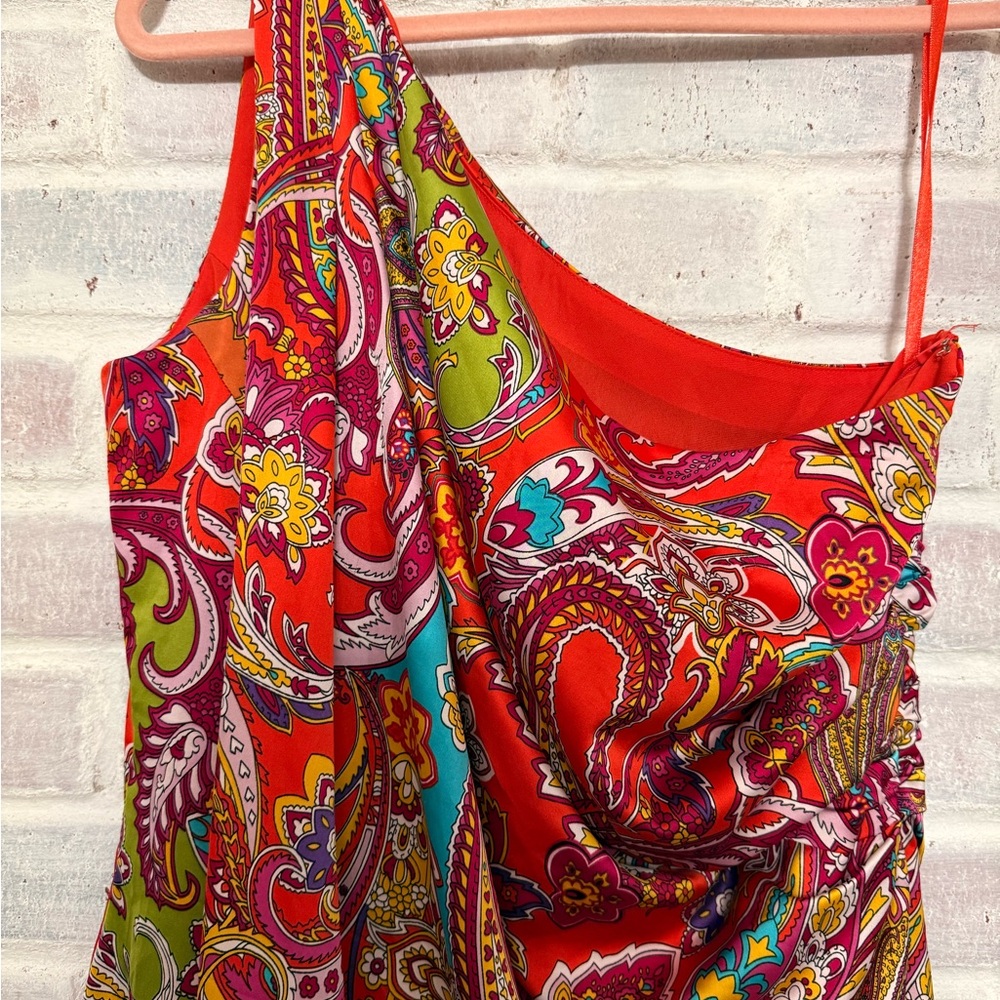 Ralph Lauren One Shoulder Dress - Red and Multicolor - Picture 2 of 8